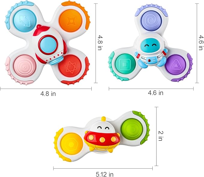 ALASOU 3PCS Pop Suction Cup Spinner Toys for 1 Year Old Boy Girl|Novelty Spinning Tops Toddler Toys Age 1-2|Sensory Baby Bath Toy for Toddlers 1-3|12 18 Months Boy Birthday Gift for Infant