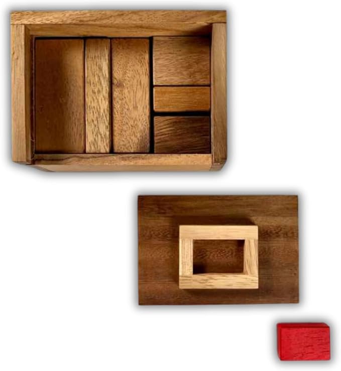 Difficult Puzzle for Adults - Hide The Red Stone Wood Puzzle - 9 Piece Brain Teaser