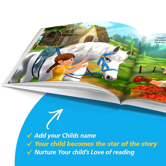 Personalized Story Book by Dinkleboo - The Princess and Her Pony - for Girls Aged 0 to 8 Years Old - A Story About Your Daughter’s Adventure with Her Pony - Soft Cover (8"x 8")