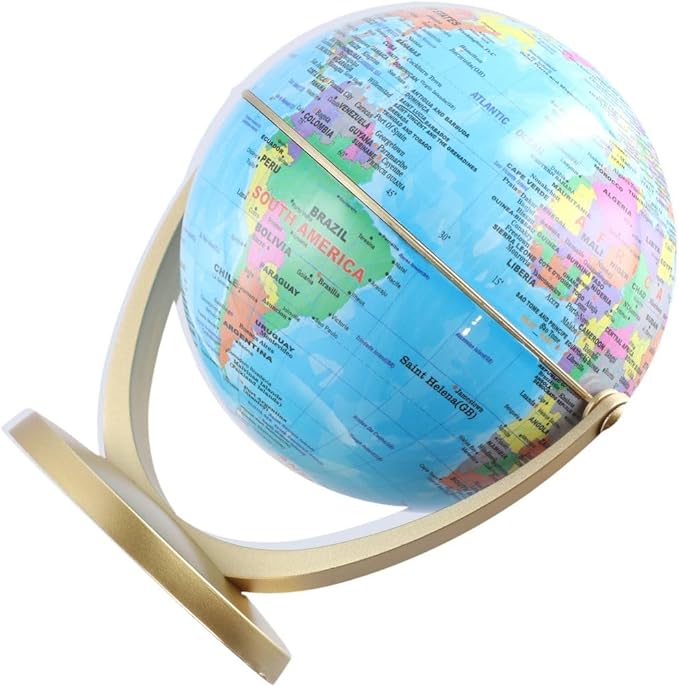 Leadigol 12cm World Globe with Stand, World Globe with Round base,360° Horizontal Rotation World Map with Clear Text Markings,Political Map Classroom Learning,Blue