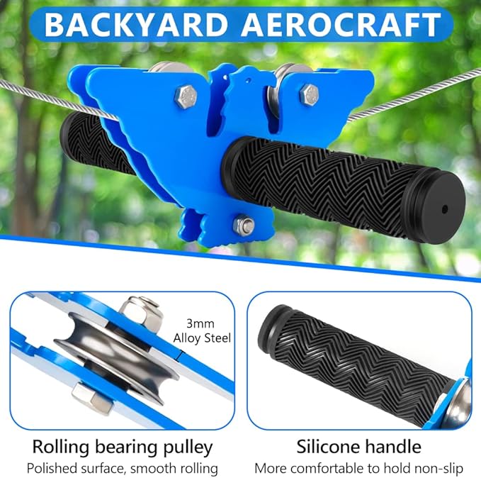 X XBEN 150FT Zip line Kits for Backyard, Zip Lines for Kid and Adult, Included Swing Seat, Ziplines Brake, and Steel Trolley, Outdoor Playground Equipment