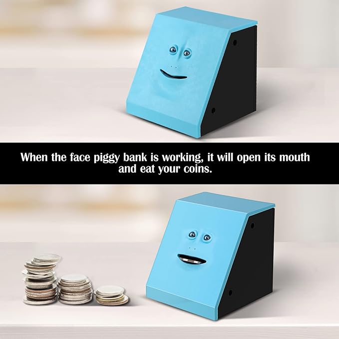 Coin Eating Saving Bank, Face Coin Bank Battery Operated Novelty Monkey Money Saving Box Piggy Bank for 3 Years+ Kids Boys Girls Adults Christmas Birthday New Year's Day Gift