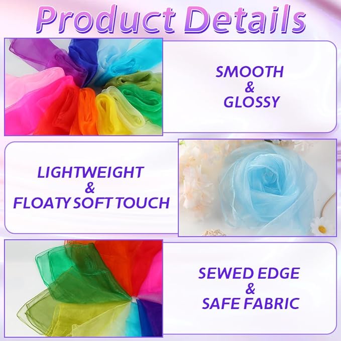 Juggling Scarves, Dance Scarves for Kids Play 12 PCS Square Silk Scarf Music Performance Props for Toddlers Children