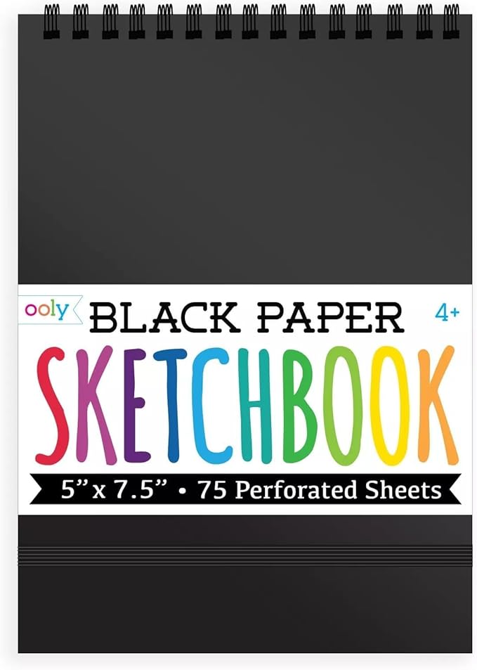 OOLY DIY Cover Small Sketchbook, 5 x 7.5 Inches, Black Paper Sketchbook, Drawing Book for Kids, Artists Drawing Pad for Gel Pens and White Pencils