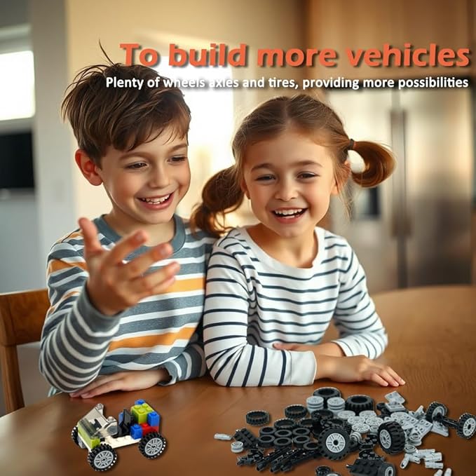 Wheels and Axles Building Blocks Set, Vehicle Truck Tires Compatible with Classic Bricks Car Parts