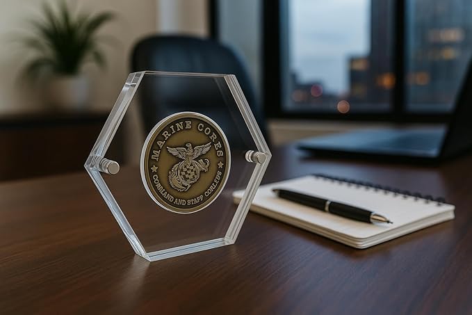 Premium Military Challenge Coin Display Capsule, Hexagonal Acrylic Case with Magnetic Closure, Clear