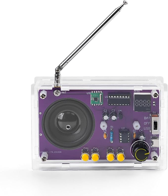 Radio with 2inch Speaker and Acrylic Case, DIY FM Radio Soldering Project, Electronic Soldering Practice Kit for High School STEM Education