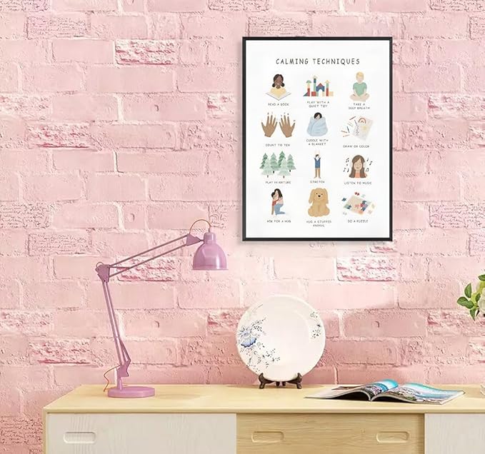 uoyien Calming Corner Classroom Mental health Poster Feelings Calming Techniques Canvas Wall Art Boho Emotions Chart for Kids Prints Special Education Wall Decor for School 16x22in Metal Framed