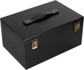 ANMINY Wooden Keepsake Memory Box with Lid Bamboo Wood Storage Box with Hinged Lid & PU Leather Handles Large Decorative Wooden Chest Box for Crafts Stash Gifts - Black, 11.8" L x 7.8" W x 5.9" H