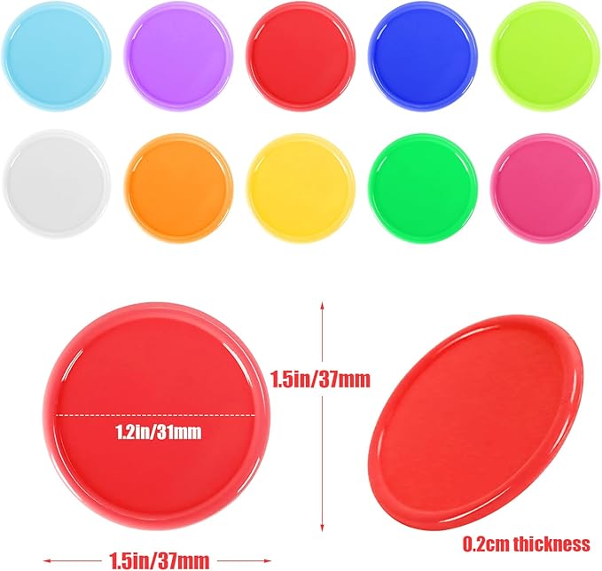 250 PCS Poker Card Game Chips, 37mm Plastic Poker Chips Bulk, Learning Counters Disks Chip for Math Counting, 10 Colors