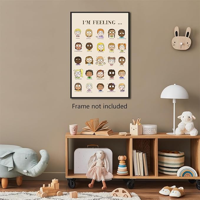 Feelings Chart Poster, Calming Corner Poster, Preschool Classroom Must Haves for Kids, Mental Health Posters, Emotions Posters for Classroom Wall, Therapist Office Wall Art 16x24in Unframed
