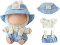Clothes for Dolls Accessories (No Doll), Cute Outfit Set 3 Pieces Bib Pants Suitable for 15 & 17cm Doll Suit, Stylish Dress Up Overalls Doll Clothing Set Replacement with Hat Clothes Blue