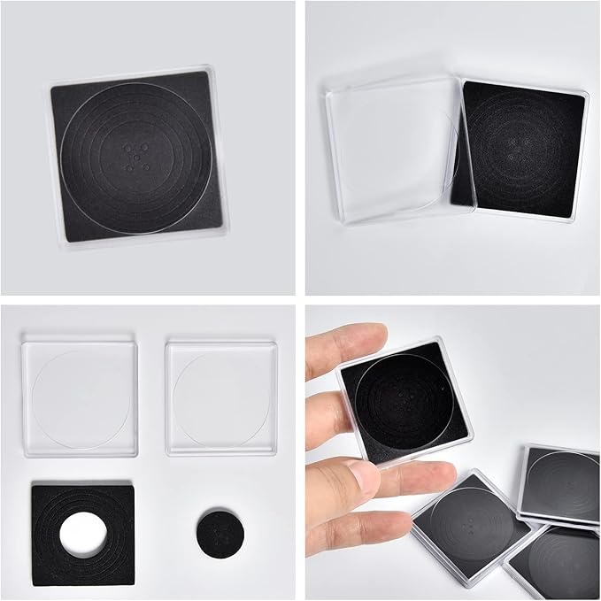 PAIYULE 96 Pieces 46mm Coin Capsules, with Foam Gasket and Plastic Storage Organizer Box, 6 Sizes (20/25/27/30/38/46mm) Coins Collector Case Holder for Coin Collection Supplies (Black-Square)