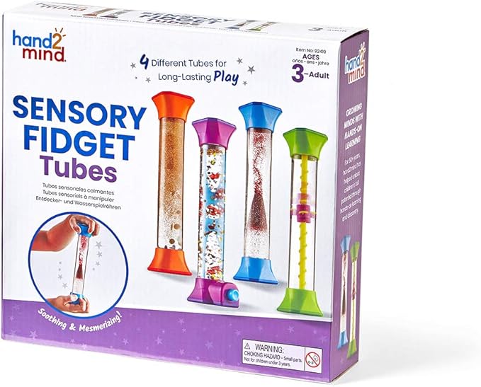 hand2mind Sensory Fidget Tubes, Calming Toys for Kids, Occupational Therapy Toys, Play Therapy, Stress Relief Toy, Comfort Items for Anxiety, Calm Down Corner Supplies (Set of 4)
