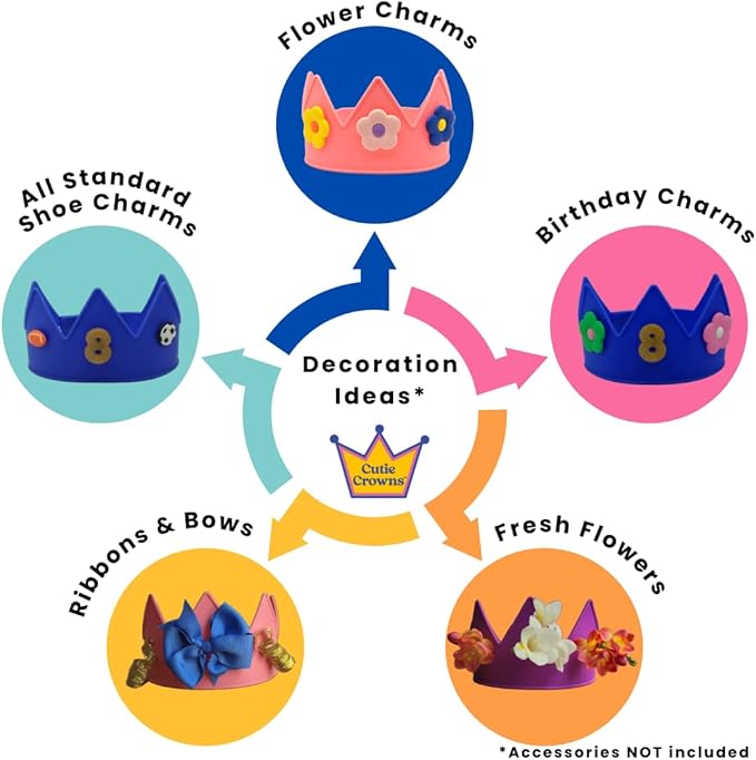 Birthday Crown for Kids Classroom – Adjustable Soft Silicone Princess Crown, Ages 2–10+, BPA Free, Dishwasher Safe
