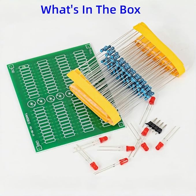 Through-Hole Device(THD) Soldering Practice Kit, Soldering Project Kit with 88 Resistors, 8 LEDs and PCB, Perfect for Electronics Enthusiasts & Beginners
