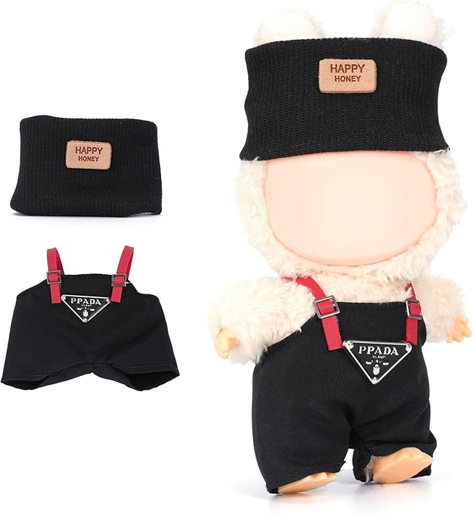 17cm Doll Clothes Set - Adorable Overalls & Hat Outfit for Fashion Dolls, Soft Cotton Cute Dress Up Accessories (Doll Not Included)