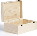 Large Wooden Box 14'' x 10.4'' x 6.5'' Unfinished Wood Box with Hinged Lid Wooden Boxes for Crafts,Storage,DIY, Large Keepsake Wood Unfinished Pine Box for Paint,Wood Burning