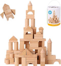 Pidoko Kids Wooden Blocks - 100 Pcs - Building Blocks for Toddlers - Includes Storage Container with Shape Sorter Lid - Natural Beech Wood Blocks - Preschool Learning Toys Stacking Block