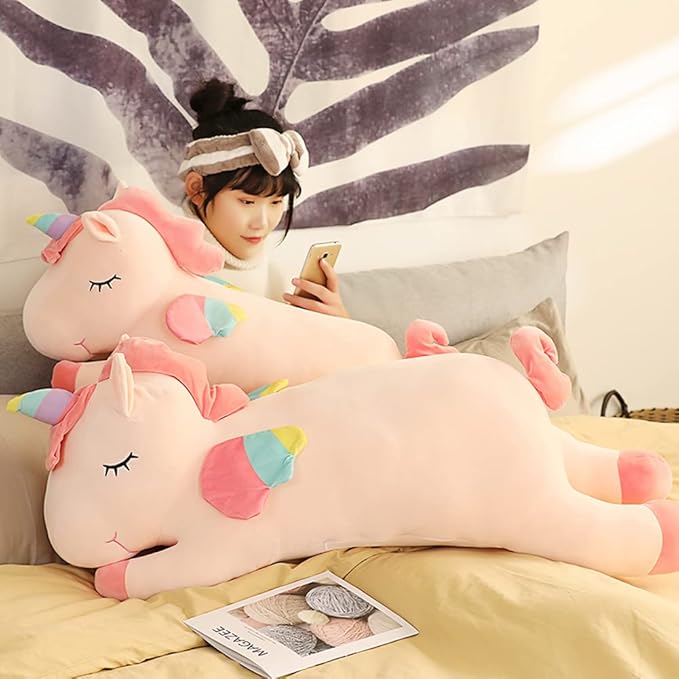 Unicorn Plush Hugging Pillow, Big Unicorn Stuffed Animal Body Pillow Toy Gifts for Kids, Valentine, Christmas (Pink, 39.3 in)