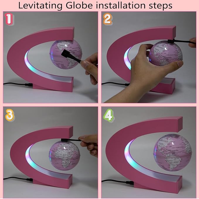 Multi-color Changing Self-rotating Magnetic Levitating Globe, Desktop Decorative Globe, Great Gifts for Ladies, Mothers, Wives, Girlfriends, Girls (Pink)