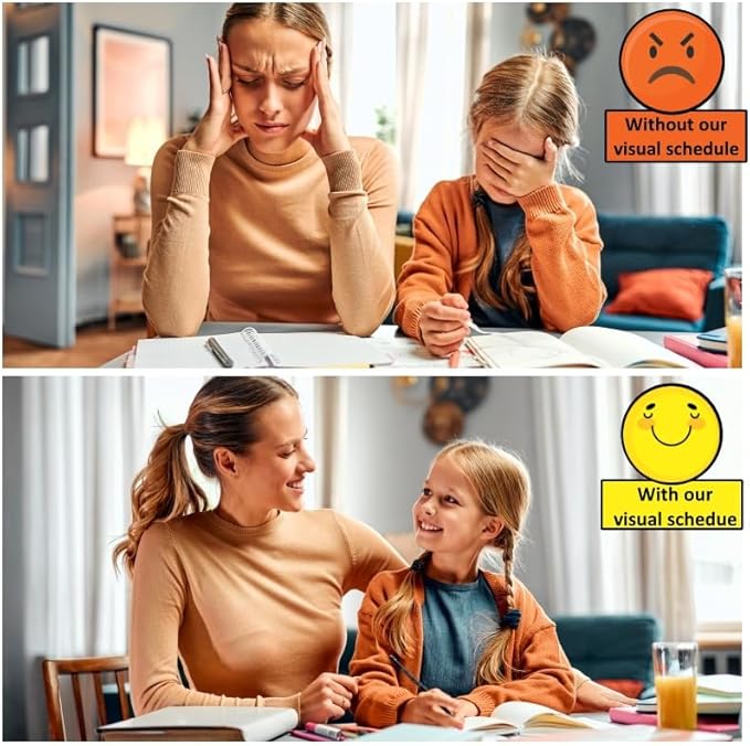 Two Strip Night & Day Daily Schedule Great Visual Behavioral Tool for Structure at Home, School & in The Community. (Purple Magnetic -2 Strips, 133 Icon Plastic Cards)