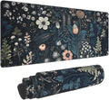 Dark Flower, Floral Plants Mouse Pad, Aesthetic Wildflowers Desk Pad, Gaming Mouse Pad, Non-Slip Rubber Base, Stitched Edges，31.5x11.8 inch Computer Mouse Mat Keyboard for Home Office