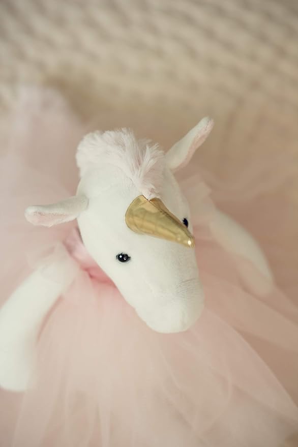 Ella The Unicorn Premium Quality Stuffed White Unicorn Plush Doll with Golden Horn, Hooves & Flowing Pink Mane & Soft Tail | Playable Toy with Movable Legs with Huggable Arms