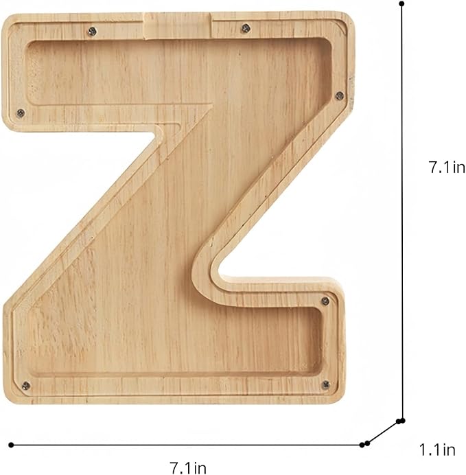 Wooden Alphabet Piggy Bank Clear Acrylic Panel Coin Savings Box Personalized Money Bank for Kids Boys Girls Adults, Birthday Home Décor(Z)