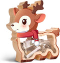 Wooden Reindeer Piggy Bank for Kids, Christmas Deer Money Bank for Boys Girls Toddler, Unbreakable Kids Money Box with Letter Sticker, Large Saving Coin Jar for Xmas Home Holiday Décor
