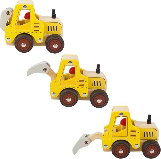 Wooden Push Car Toys for Infants 18 Months, 2 Pcs Baby Vehicle Toys Hand Push Car Toys for 2 Year Old Boys Girls (Excavator + Truck)
