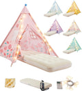 6 Pack Teepee Tent for Kids with Inflatable Airbed, Light, Toddler Tent Children Room Tents, Slumber Party Sleepover Tents, Indoor Outdoor Kids Playtent Playhouse for Girls & Boys