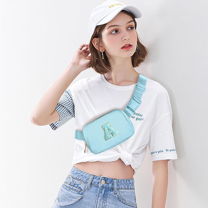 Gitus Gifts for 8 9 10 11 12 Year Old Girls Belt Bag Fanny Pack Crossbody Bags with Initial Letter Patch Cute Stuff Birthday Gifts for Teen Girls Women Personalized Trend Stuff (Icing Blue-A)