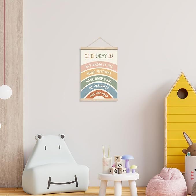 Inspirational Wall Art, Canvas Poster Hanger for Wall, Motivational Quotes Posters, Canvas Wood Hanging Banner, Mental Health Decor Art for Calm Down Corner, School Counselor Office Hanging Decor
