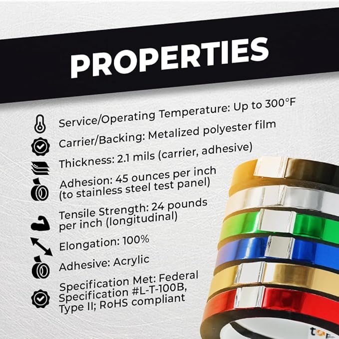 WOD MPFT2 Gold Metalized Polyester Mylar Film Tape with Acrylic Adhesive, 1/8 inch x 72 ft. Vibrant Mirror Gold Tape, Decor Tape for Detailing Accent Wall, Graphic Arts, Car and Boat Trim