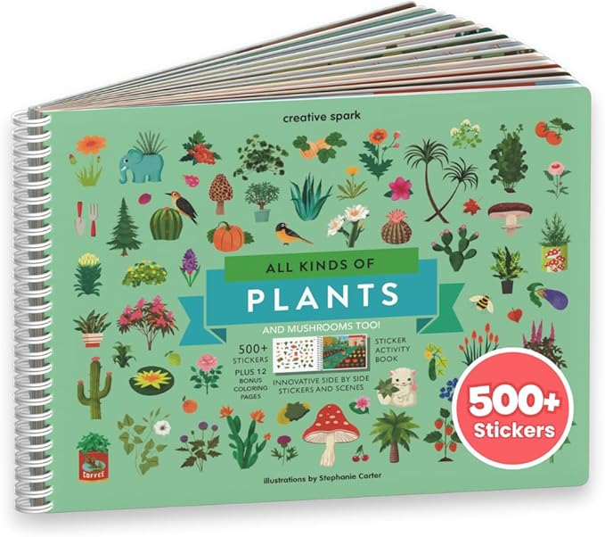 Cupkin Plants and Mushroom Sticker Book Activity for Kids, Toddler Airplane Travel Essentials, 500+ Nature Stickers for Kids + 12 Scenes + 12 Coloring Book Pages, Childrens Crafts for Ages 2-8