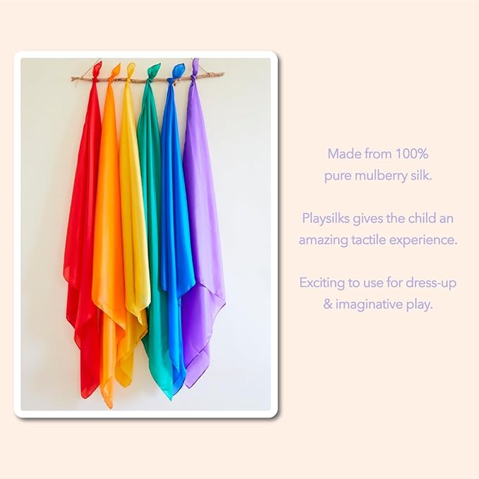 Sarah's Silks Set of 6 Primary Playsilks, 100% Silk Scarves for Kids and Toddlers, Sensory Toys | Bright Square Scarves, Waldorf Toys for Imaginative and Pretend Play