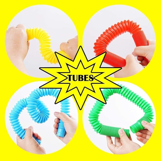 24 Large Jumbo Pop Tubes Sensory Fidget Toys for Party Favors, Classroom Prizes, Goodie Bags, Kids, Toddlers, Adults, Birthday, Christmas, Valentine Gifts
