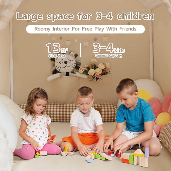 Play Tent with Star Lights, Colored Flags and Carry Bag, Playhouse for Kids,Kids Tent, Indoor Bed Tent for Toddler, Toys for Boy Girl Birthday Gift