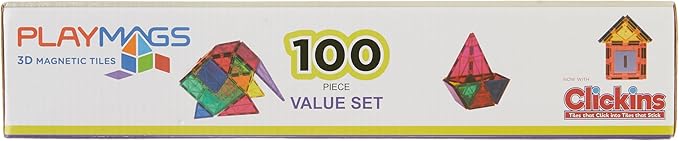 Playmags Magnetic Tiles for Kids – 100pcs Magnet Building Set for Toddlers Ages 1-5 | Stem Montessori Toy for 2 3 4 Year Old Boys & Girls | Toys for Toddlers, Preschool & Middle School Children