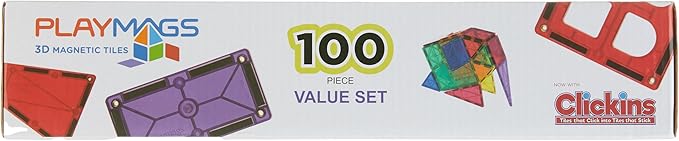Playmags Magnetic Tiles for Kids – 100pcs Magnet Building Set for Toddlers Ages 1-5 | Stem Montessori Toy for 2 3 4 Year Old Boys & Girls | Toys for Toddlers, Preschool & Middle School Children