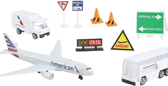 Daron American Airlines Airport Playset with Die-Cast Metal Model Airplane with Plastic Parts, Cars and Transportation Toys for Kids Ages 3+