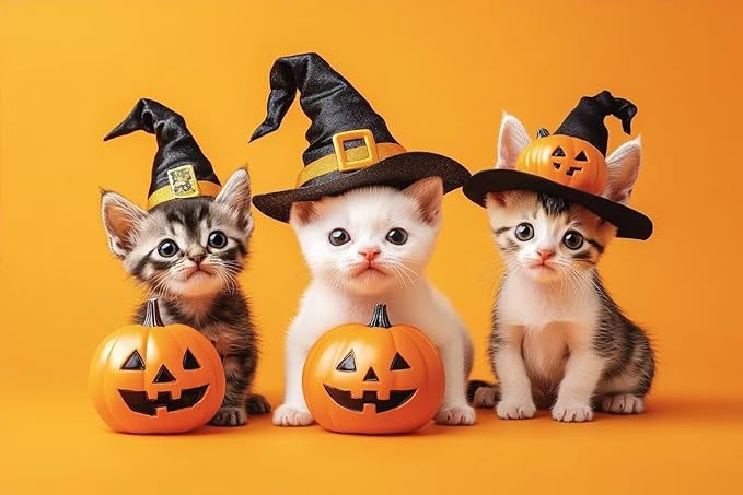 Kittens and Pumpkins - Adult Wizard Hat Halloween 200 Pieces Adult Puzzle - Challenging Family Activities