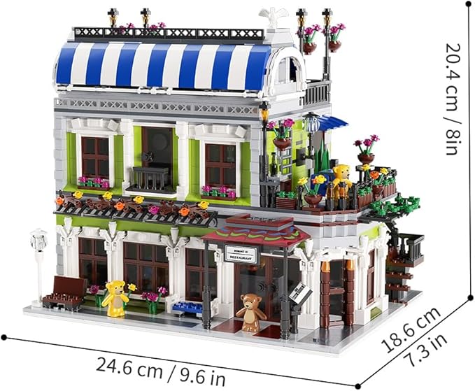 Romantic Restaurant Building Toys, Flowers City Hotel House Building Kit with Bear Mini Bricks, City Street House Construction Toys, 2107Pcs Mini Bricks