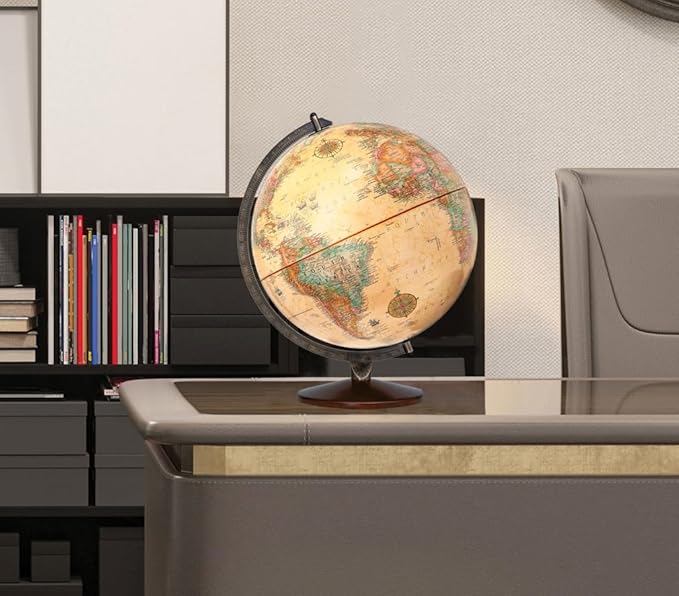 Replogle Illuminated World Globe with Stand, 12 Inch diameter light up globe with 3-D Raised Relief Texture. Perfect for Children And Kid's Classroom and home Decor, Made In USA. (Antique)