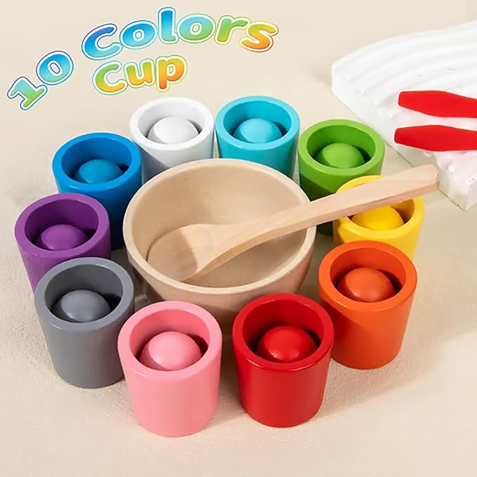 Rainbow Balls in Cups Toddler Toys, Montessori Wooden Color Sorting Toys for Toddlers 1-3, Educational Preschool Learning Game, Fine Motor Skills Montessori Matching Toy for Kids(1pc)