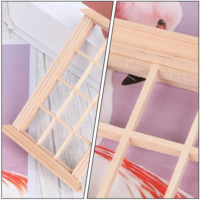 DOITOOL 2Pcs 1: 12 Dollhouse Window Frame Dollhouse Miniature Furniture Mini Wooden Window Frame DIY Dollhouse Bedroom Accessories, 3.3 x 4.5inch