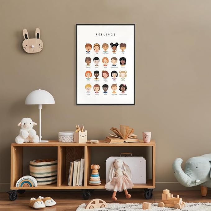 uoyien Feelings Chart And Emotions Poster For kids Mental Health Awareness Canvas Wall Art Special Emotions Faces Calm Corner Prints Classroom Social Worker Office Decor 12x16in Metal Framed