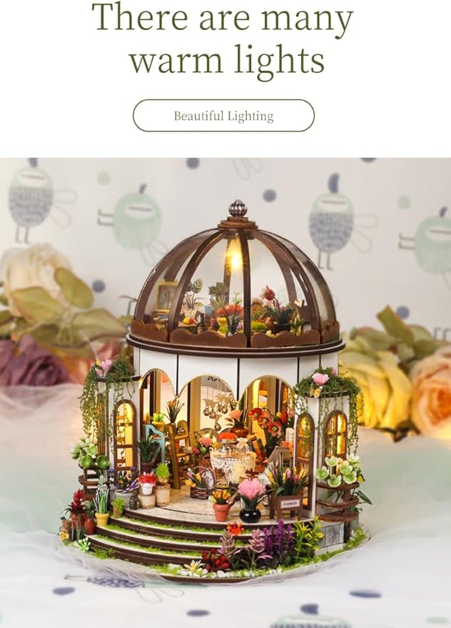 DIY Miniature House Kit,Green Garden Mini House Building Kit with LED & Furniture,Tiny House Dollhouse Kit for Adults Teen Hobby,Wooden Craft Mini Model Kit,Plants Lover Home Decor Birthday Gifts