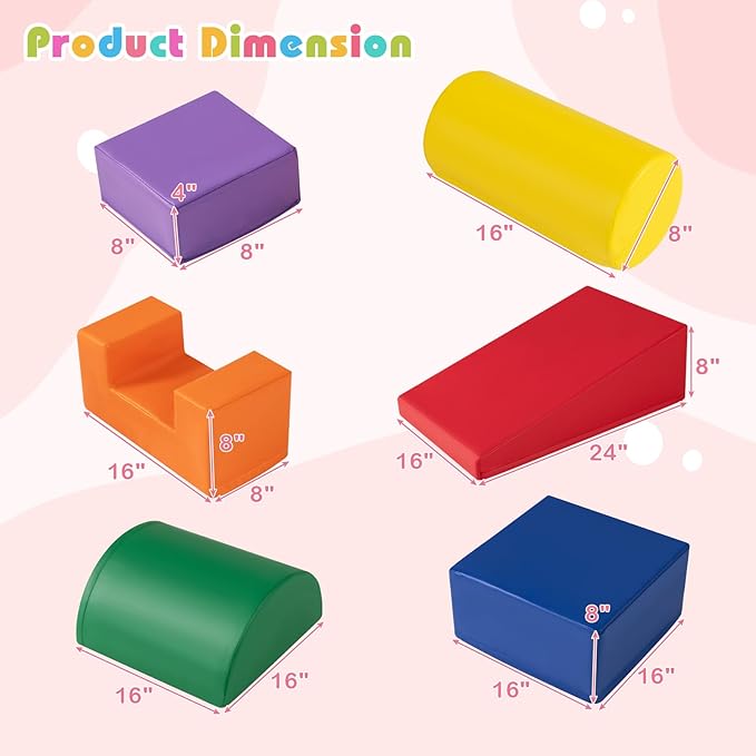 HONEY JOY 6-Piece Climb and Crawl Playset, Soft Climbing Foam Block Activity Play Structure Gym Equipment for Infant Baby, Color Coordination, Waterproof Indoor Climbing Toys for Toddlers (Navy)